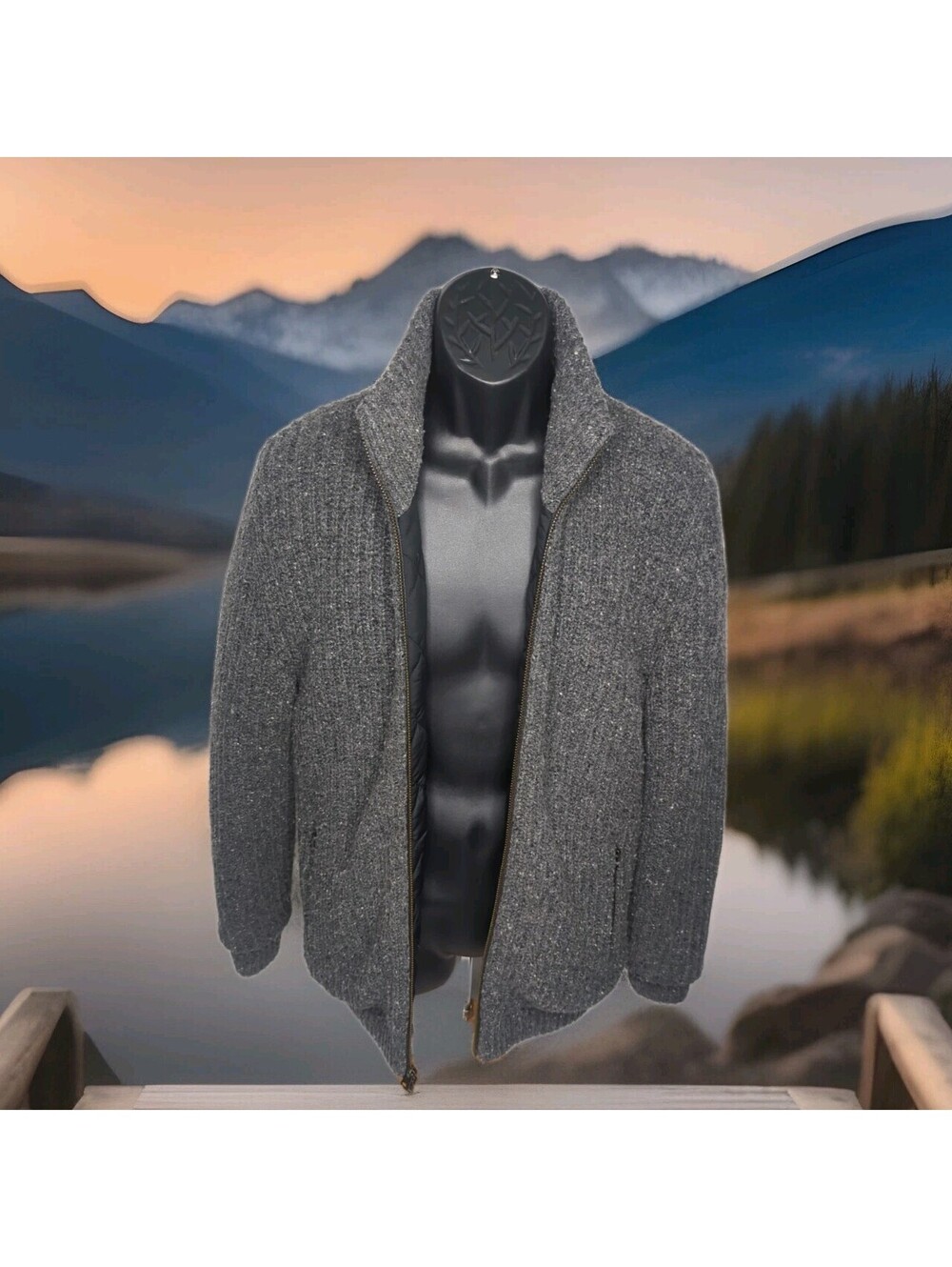 Abercrombie & Fitch Wool Sweater Jacket Cardigan Ribbed Quilted Heavy Mens Large